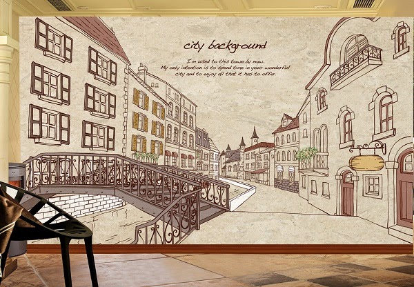 Mẫu tranh dán tường thành phố được thể hiện qua nét vẽ