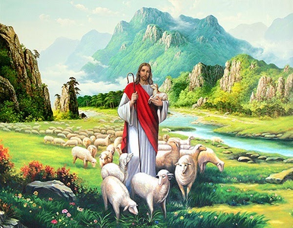Mẫu tranh với hình ảnh chúa Kitô và đàn cừu