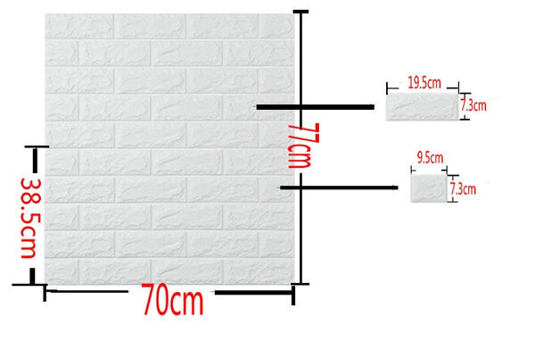 Kích thước xốp dán tường của loại 70x77cm là 2 tấm/ 1m2 tường