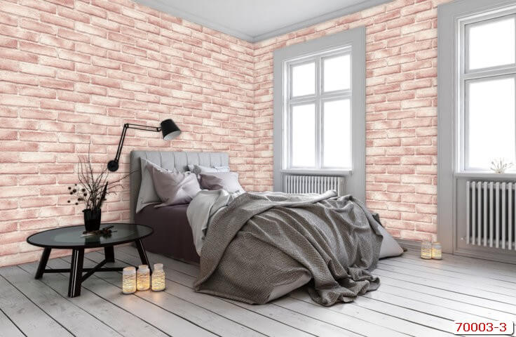 Phòng ngủ lạ mắt với mẫu giấy dán tường giả gạch tự nhiên
