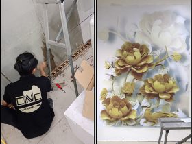 Tranh dán tường 3D hoa sen
