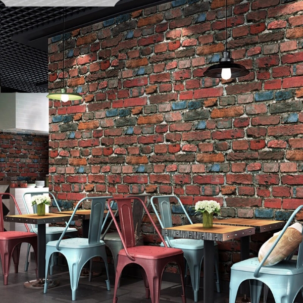 Giấy dán tường giả gạch cho quán cà phê