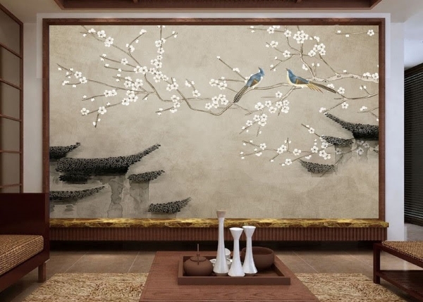 Mẫu giấy dán tường phòng khách phong cách Nhật Bản